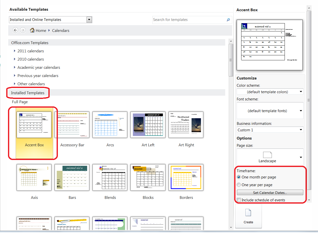 Available templates page with "installed templates" circled